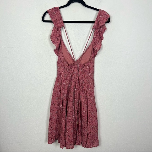 NEW Madewell Ruffle Neck Button Up Mini Dress Vintage Quartz Pink Floral Size 4 - Picture 7 of 12